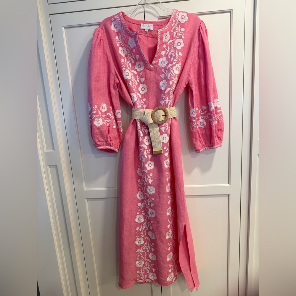ASHA Pink Floral Embroidered Midi Dress